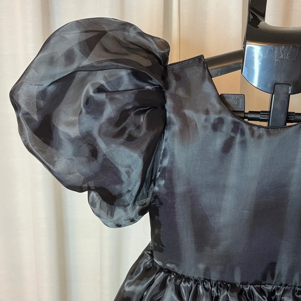 Girl Black Organza Puff Sleeve Party Dress Kids Formal Event Gown Sz 8 Old Money - Picture 3 of 5